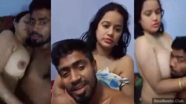 Village couple boobs press and sucking
